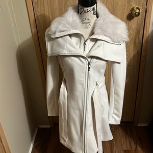 BCBGMaxAzria White Faux Fur Lined White Jacket